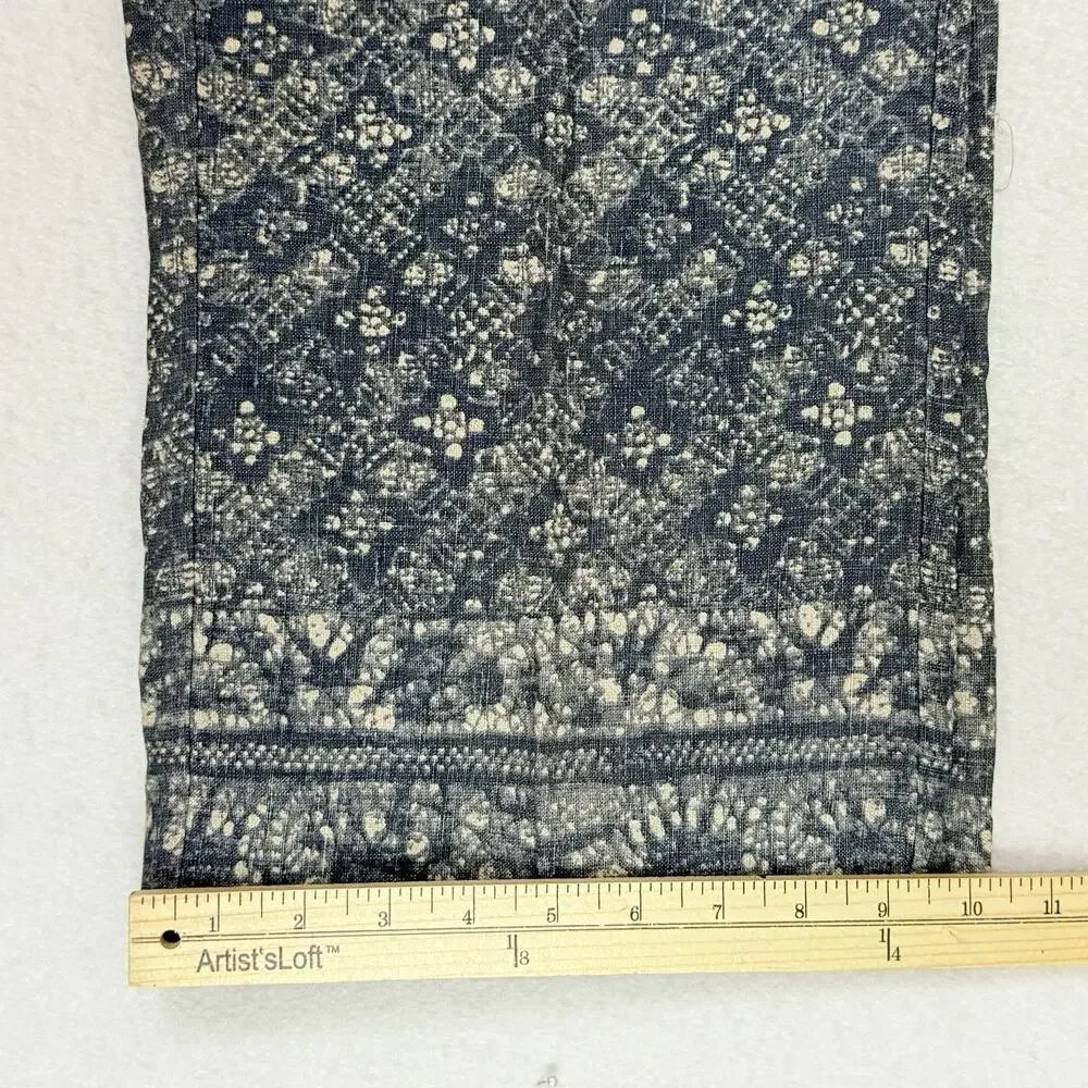 Banana Republic Linen Pants M Blue Floral Boho Print Cropped Drawstring India